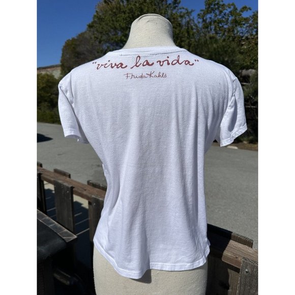 Frida Kahls Shirt Medium White Face  Floral Graphic Spell out Short Sleeve Women - Picture 2 of 8